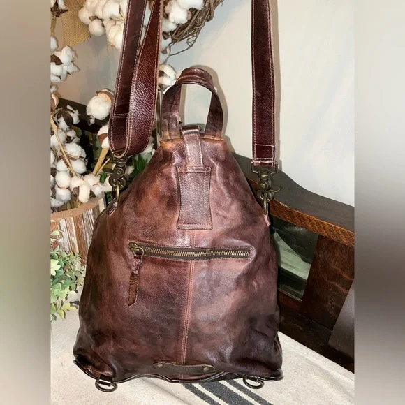 Bed Stu Leather 3 In 1 Delta Backpack Shoulder Bag HandBag Teak Rustic MSRP 345 - Picture 4 of 15